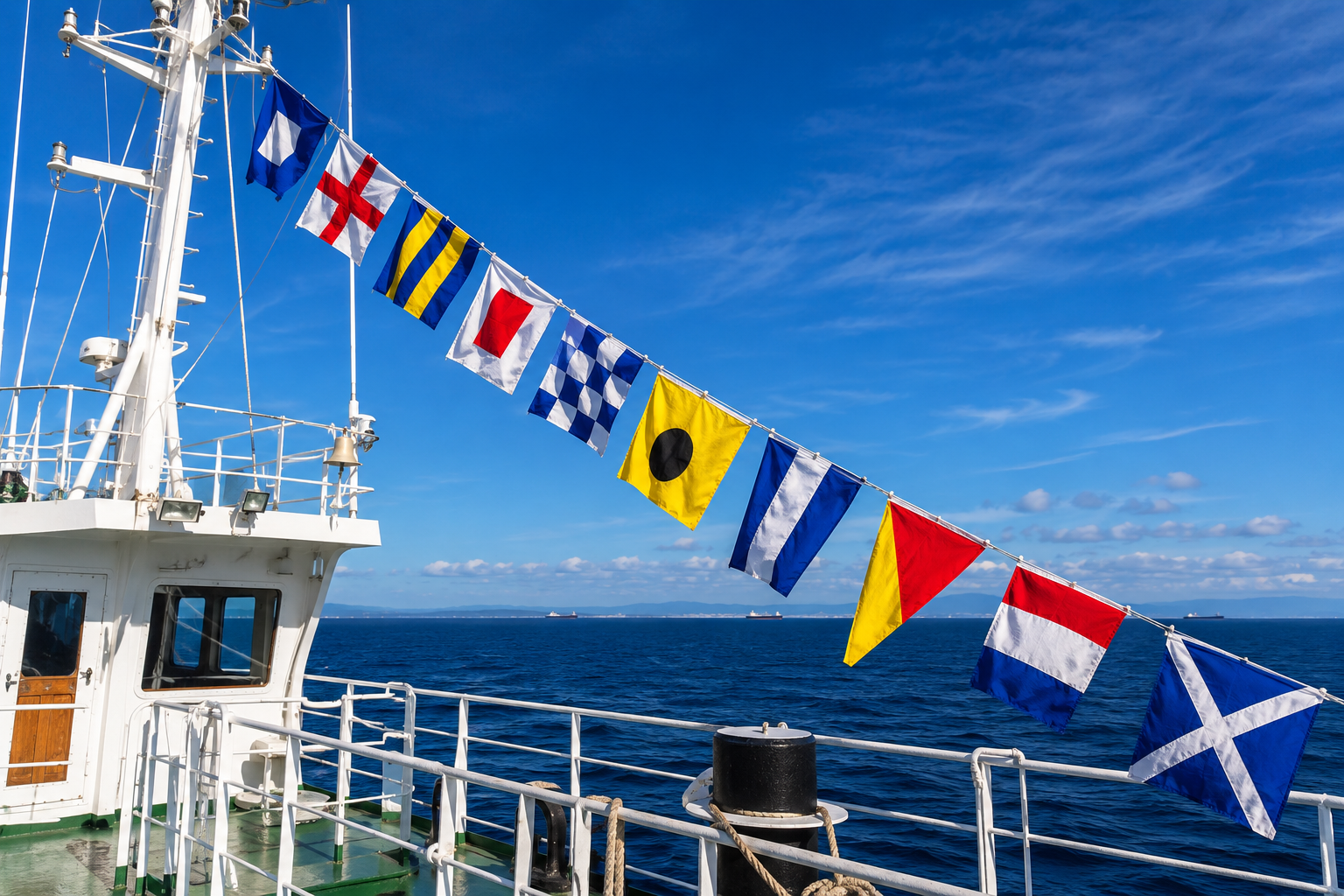 International signal flags displayed on a vessel
